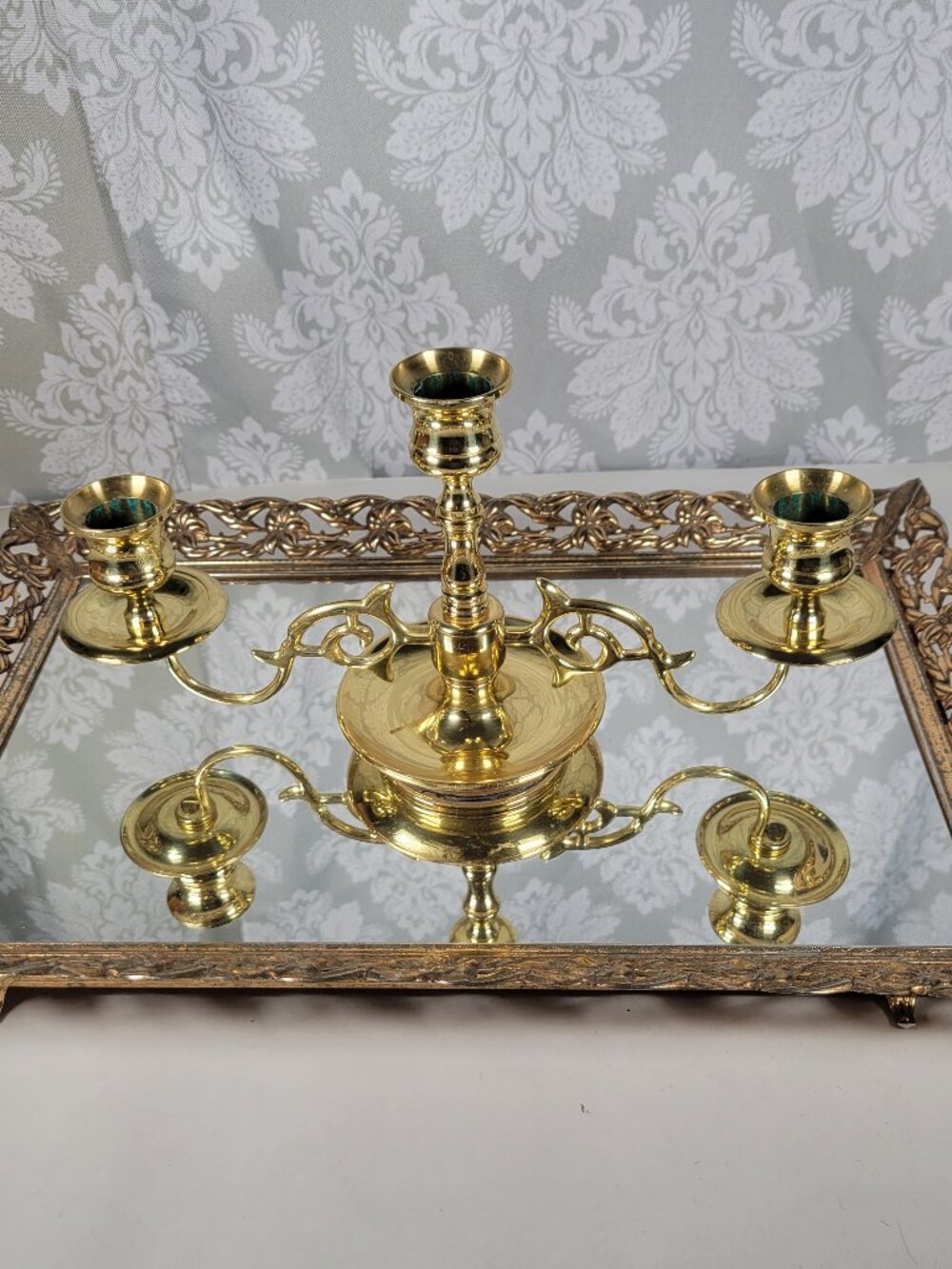 Vintage Brass Candleholder Candelabra 3 Candlestick Arms Holders